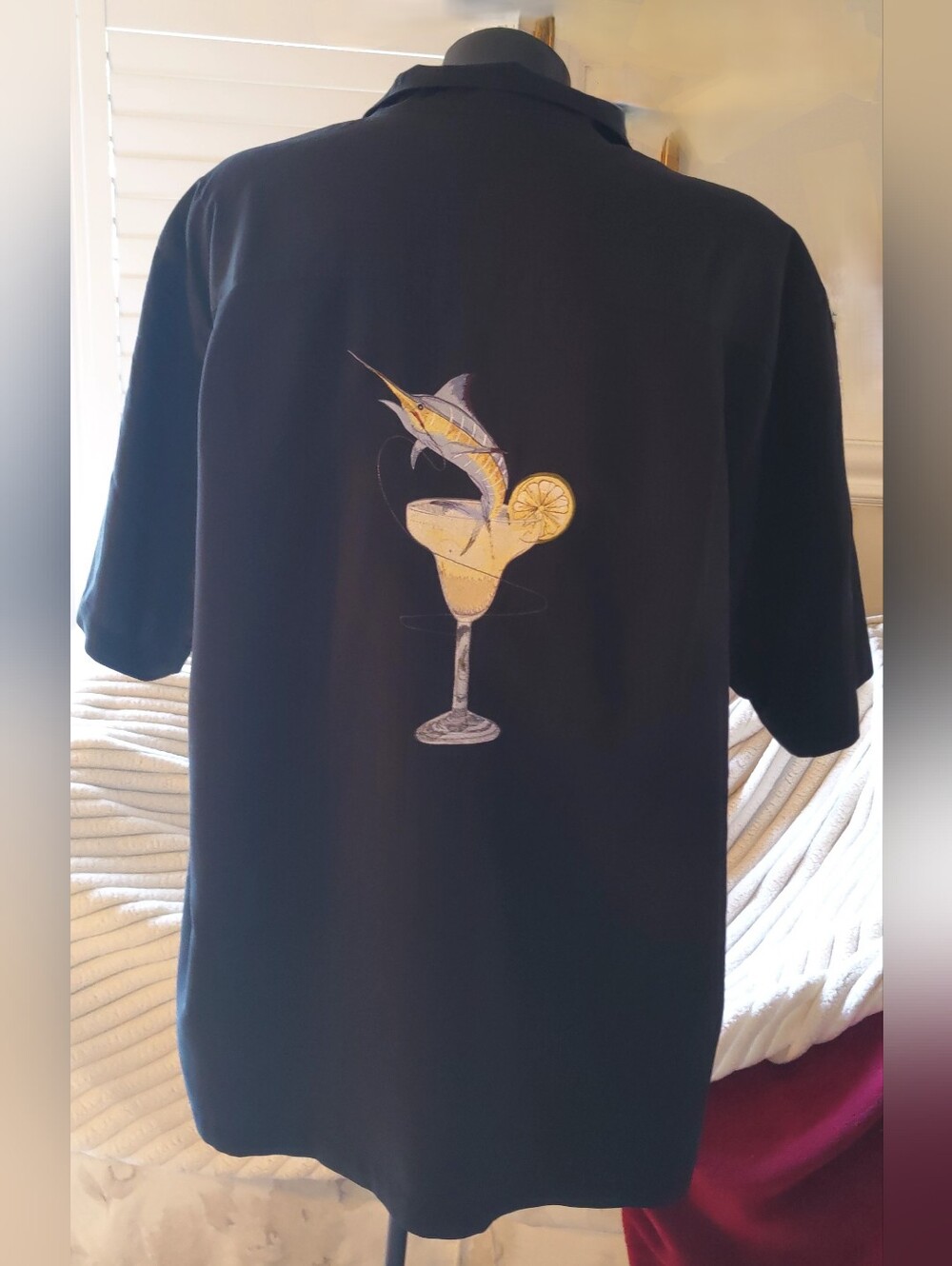 Hook & Tackle Men's XL Black Short-Sleeve Shirt Embroidered Marlin In Margarita - Picture 2 of 10